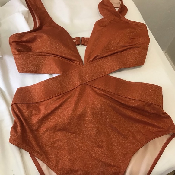 Metallic Rust Cutout One-Piece Swimsuit – Size L, New Without Tags - Picture 6 of 8